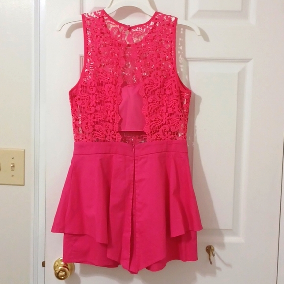 Soieblu Lace Hot Pink Romper - Picture 5 of 7